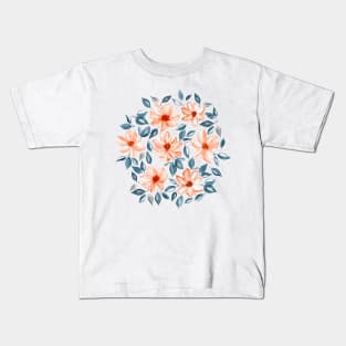 Orange & Navy Watercolor Floral 1 Kids T-Shirt